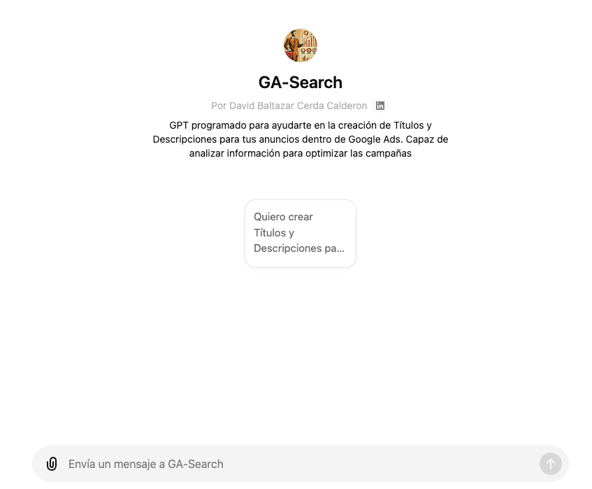 Interfaz de la herramienta GA-Search para creación de títulos y descripciones de Google Ads.